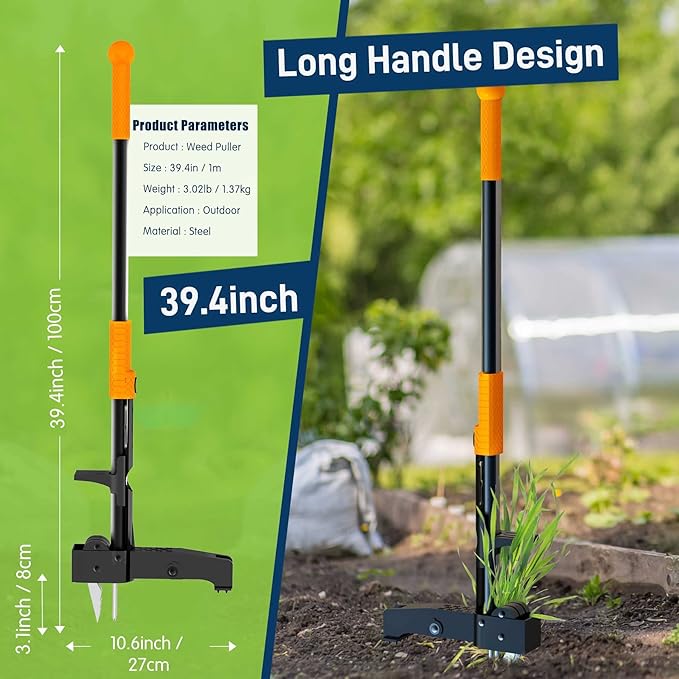 EEIEER Weed Puller Tool, 40’’ Manual Weeding Tools for Gardening, Integrated Weeds Removal Tool with 4 Claws for Lawn Yard Garden Patio