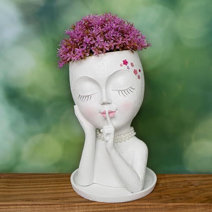 Face Planter Pot Head Planters, Lady Heads Flowerpot, Cute Girl Faces Plant Pot, Quiet Women Succulent Pots for Indoor Outdoor Plants, Modern Vase with Drainage
