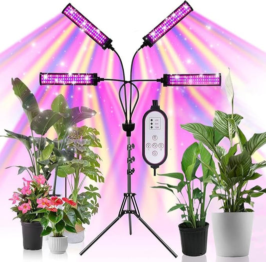 LED Grow Lights for Indoor Plants, 432 LEDs Red Blue White Full Spectrum Plant Lights for Indoor Growing with 15-63 inches Adjustable Tripod Stand, 4 Heads Grow Lamp with 4/8/12H Auto On/Off Timer