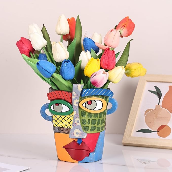 LCCCK Colorful Face Planter Funky Head Planters for Indoor Plants, Succulent Pots with Drainage for Home Unique Decor, Large Abstract Flower Pots for Indoor Outdoor Garden Cute Plant Decor