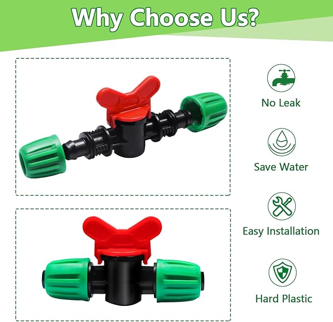 12 Pack 1/2 Inch Drip Irrigation Shut Off Valve (1/2" ID x 0.65" OD), Drip Line Irrigation Locked Barbed Control Valve for 1/2'' Irrigation Tubing Anti Leak Irrigation System Valve Fittings