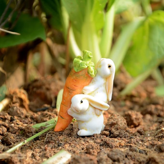 Top Collection Miniature Fairy Garden and Terrarium Statue, Rabbits Carrying Carrot