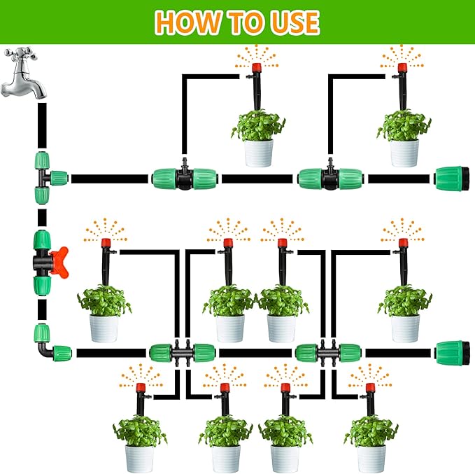 Drip Irrigation Fittings for 1/2 inch Tubing (0.60"-0.63" OD), 12 Pieces Barbed Tee Drip Parts Locked Tee Connectors, 3 Way Drip Line Nuts Connectors for 1/2" Drip Irrigation Hose (13mm ID)