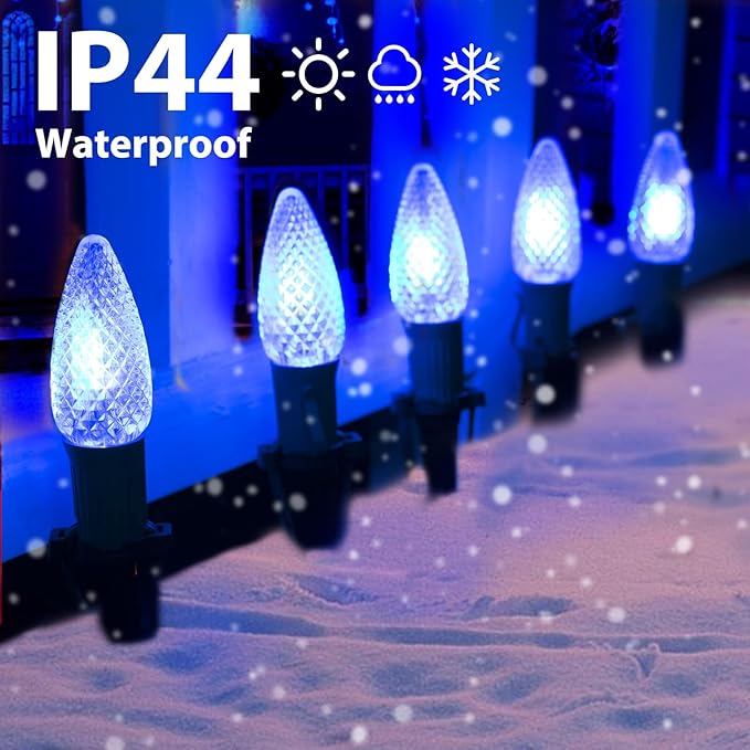 C9 Led Christmas String Lights, 20 Led 25.75 Feet Outdoor Waterproof Strawberry Lights with 20 Stakes, Extendable Green Wire String Lights for Indoor Outside Patio Wedding Party Decoration, Blue
