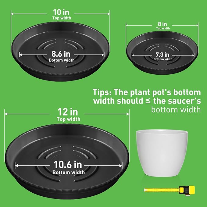 18 Pack of 12 inch & 10 inch & 8 inch Plant Saucers, Durable Plant Trays for Indoors Outdoors, Black Plastic Flower Plant Pot Saucer, Made of Thicker, Stronger Plastic, with Taller Design (8"+10"+12")