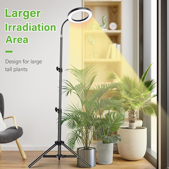 LORDEM Grow Light for Indoor Plants, Full Spectrum Plant Light with Auto Timer for 4/8/12H, 72 LEDs Growth Lamp with 4 Dimmable Levels, Height Adjustable Stand, Ideal for Tall Plants Growing