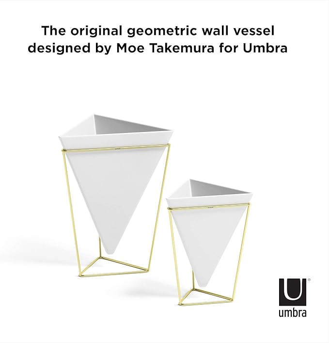 Umbra - 1004372-524 Trigg Desktop Planter Vase & Geometric Container-for Succulent, Air, Mini Cactus, Faux Plants and More, Desk, White/Brass