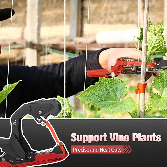FUNTECK Professional Plant Tying Machine to Bind Tomatoes and Grapes Effortless Garden Tape Tool for Gardeners Farmers, Including Spare SK5 Blade, Garden Tapes and Staples, Red/Black