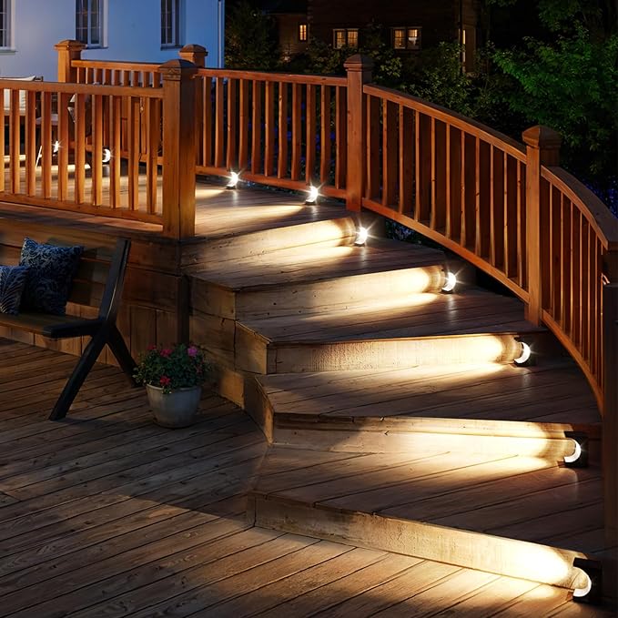JSOT Solar Stair Lights Outdoor - 10 Pack Waterproof Step Lights Outside Cool White Light Deck Lighting for Patio Decor Yard Garden Stairs