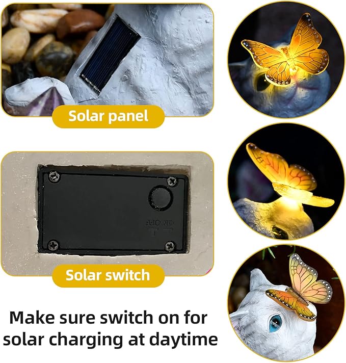 Cat Garden Figurines Outdoor Decor Solar Statue with LED Lights for Patio Lawn Yard Art Decoration Housewarming Garden Gift