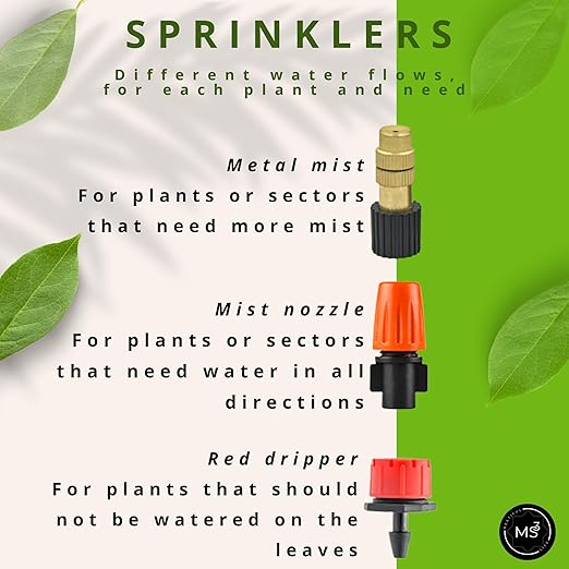 Drip Irrigation System Kit with Timer, Metal Mist, Plastic Mist Nozzle, Red Dripper, 1/4 (65.6 feet) and 5/16 Tube (32.8 feet),Automatic Watering System, Garden Watering System with Timer, Greenhouse