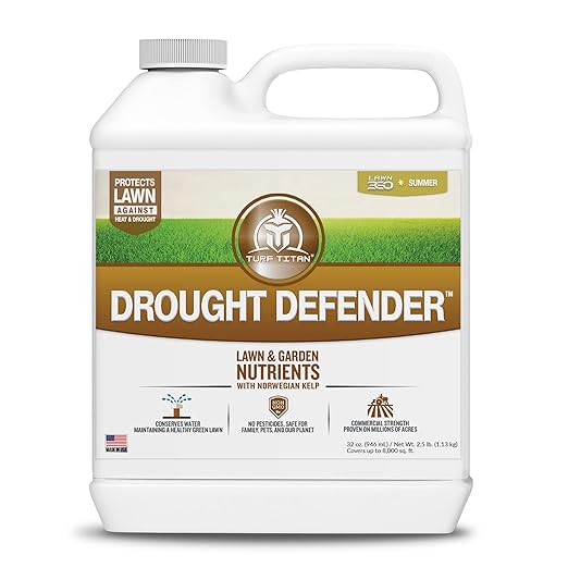 Turf Titan Drought Defender - Shields Heat and Nutrient Rich Plant Food - Ideal Summer Soil Liquid Fertilizer Promoting Healthy Green, Water-Conserving Turf Grass - Covers up to 8,000 Sq Ft