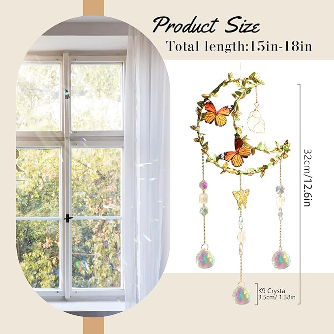 Suncatcher - Moon Crystal Sun Catcher Window Hanging, White Stone Good Luck Charms Gifts for Women Chrismas Thanksgiving Birthday Crystal