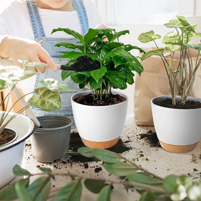 GARDIFE Plant Pots Set of 2 Pack 8 inch,Planters for Indoor Plants with Drainage Holes, Modern Decorative Flower Pots for All House Plants, Flowers, White