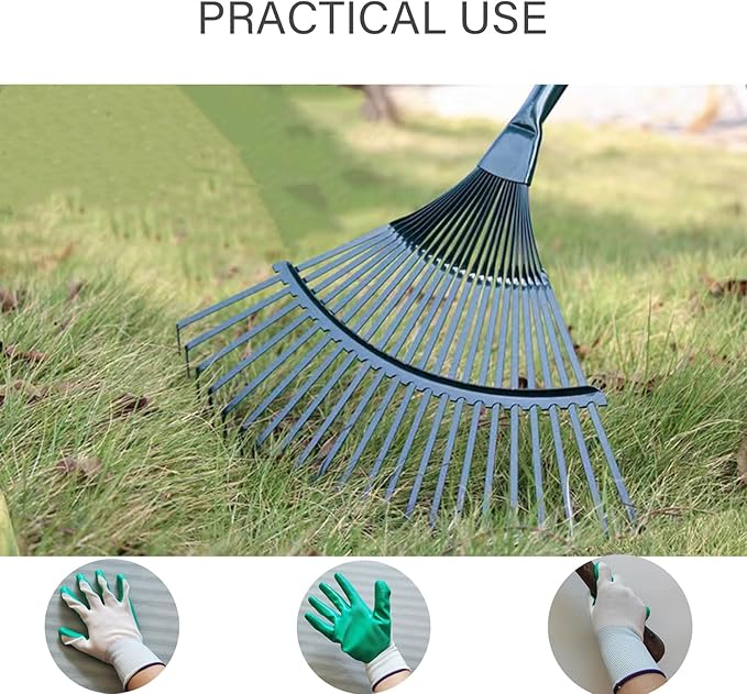 Landscape Rake,Rake Head Replacement,Metal Rake,Rakes for Lawns, Garden Rake Head Replacements 22 Teeth Steel Fan Rake for Leaves, Leaf Rakes for Lawns, Yard Rake,Hand Rake Garden Tool with Gloves