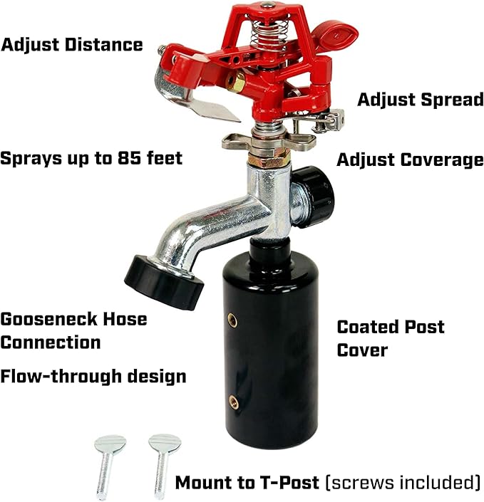 Chapin 4984: T-Post Impact Sprinkler, 360 Degree Automatic Impact Sprinkler with Yard Spike for Small Gardens and Lawns, Up to 85ft Coverage Area, Lawn Sprinkler, Small Area Yards and Garden Watering