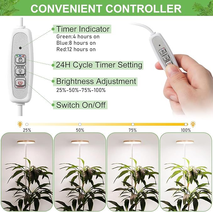 LORDEM Bamboo Grow Light for Indoor Plants, Full Spectrum LED Plant Grow Light, Height Adjustable Growing Lamp with Auto Timer 4H/8H/12H, 4 Dimmable Levels, Ideal for Large Tall Plants, 2 Pack