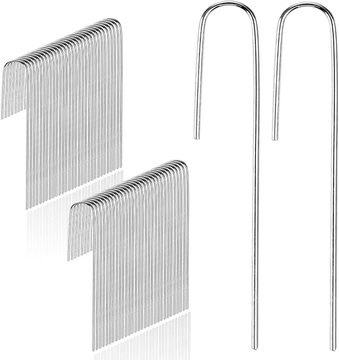 200Pcs Irrigation Drip Tubing Landscape Pins J Shape Garden Stakes 5 Inch Landscaping Staples Lawn Pins for Drip Tubing (Hold Drip Tubing Up to 5/8" Diameter)