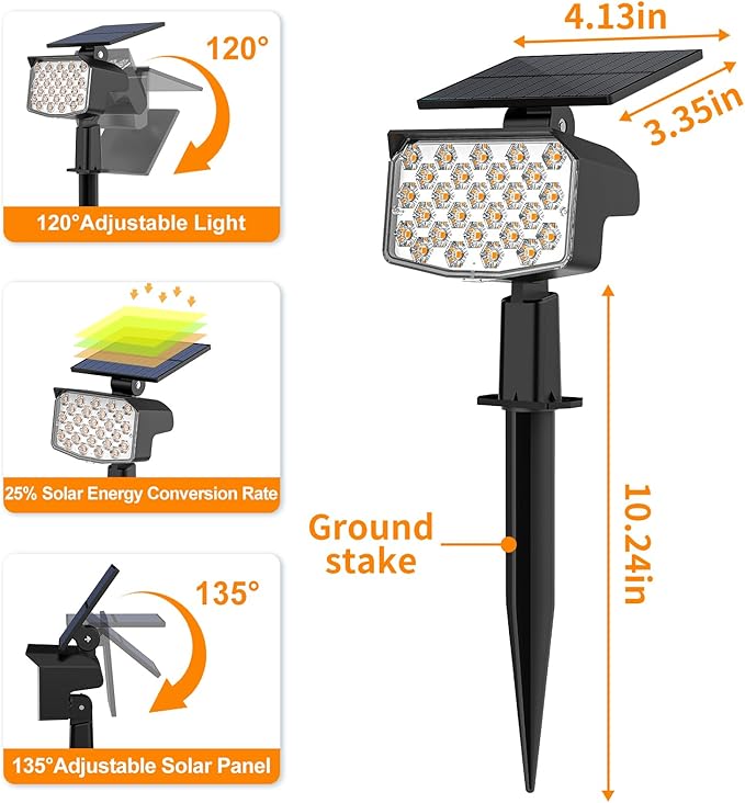 WELALO Solar Spot Lights Outdoor, [10 Pack/3 Modes] Solar Landscape Spotlights, Adjustable Solar Powered Security Lights, IP65 Waterproof Wall Lights for Walkway, Yard, Garden, Driveway (Warm White)