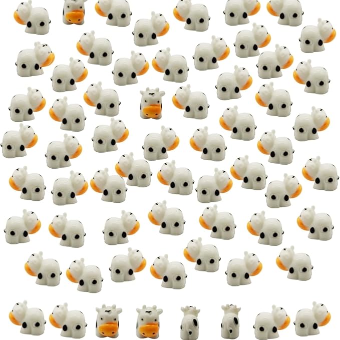 DoubleWood Mini Cow Figurines Set, 60 Pieces, Resin Mini Animals Decorations for Fairy Gardens and Miniature Landscapes (60, White)