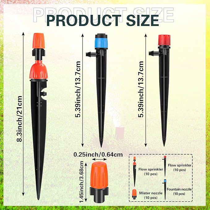 40 Pcs Garden Drip Irrigation Kit for 1/4" Drip Irrigation Tubing 360 Degree Adjustable Drip Irrigation Emitters Agricultural Drip Emitters Drip Irrigation Parts for (4-7mm) Watering Fit