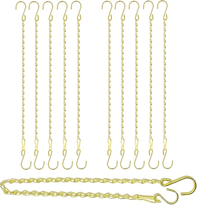RIFNY Gold Hanging Chains with Hooks, 10 Pieces 24 Inch Chain for Hanging Bird Feeders Planters Baskets Billboards Lanterns Wind Chimes Ornaments Outdoor/Indoor Use (24 inch 10pcs)