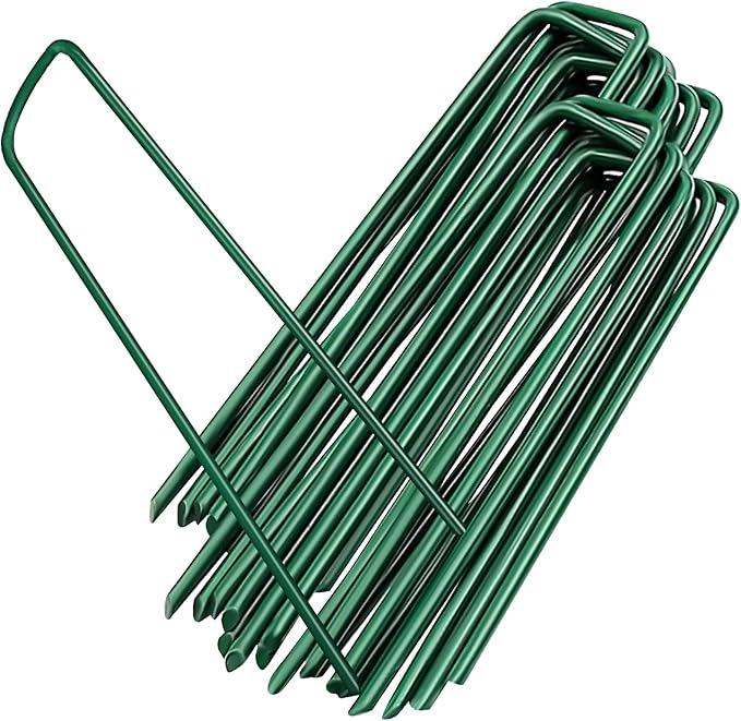 50PCS 6-Inch Galvanized Garden Landscape Staples Stakes, Heavy-Duty Sod Pins Anti-Rust 11 Gauge Garden Stakes, Plant Stakes for Weed Barrier Fabric Ground Cover Tubing Soaker Hose Drippers Irrigation