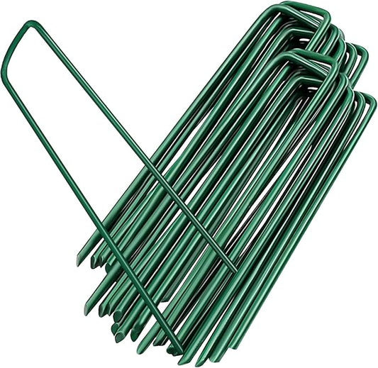 50PCS 6-Inch Galvanized Garden Landscape Staples Stakes, Heavy-Duty Sod Pins Anti-Rust 11 Gauge Garden Stakes, Plant Stakes for Weed Barrier Fabric Ground Cover Tubing Soaker Hose Drippers Irrigation