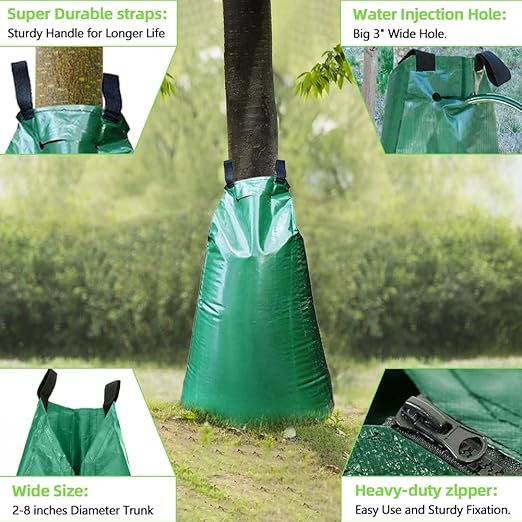 25 Pack Tree Watering Bag, 20 Gallon Slow Release Watering Bag for Trees, Premium PVC Shrub Watering Bag with Heavy Duty Zipper, Sturdy Reusable Drip Irrigation Bag