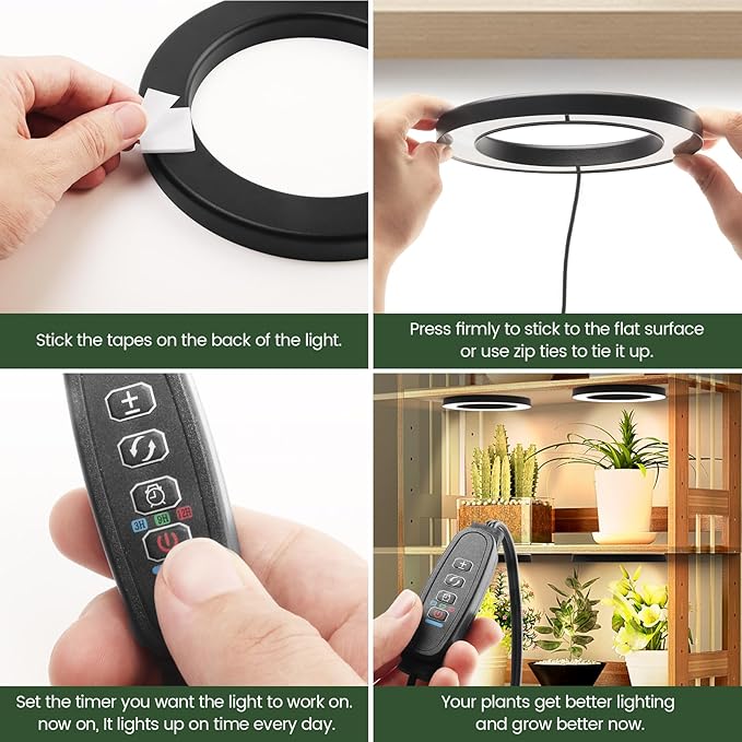 Mosthink 6.3" Ceiling Grow Lights for Indoor Plants, 288 LEDs Plant Light Full Spectrum, Under Cabinet Growing Lamp with Auto Timer, 10 Dimmable Levels, 3 Modes with Transparent Cover,Corded