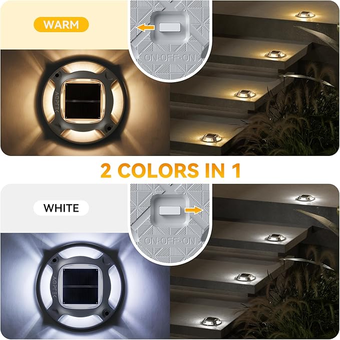 AGPTEK Solar Driveway Lights 24 Pack, 2 Colors in 1 Outdoor Solar Deck Dock Marine Waterproof LED Driveway Marker Security Lights for Outside Pathway,Boat Dock,Step,Walkway,Path,Garden