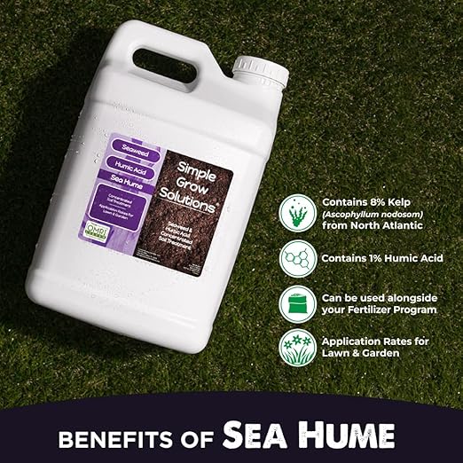 Organic Liquid Seaweed for Lawn & Plants - 8% Kelp Blended with Humic Acid - OMRI Organic Fertilizer Supplement Concentrated - Sea Hume- Natural Treatment for Turf Grass and Garden - Simple Lawn Solutions - Soil Conditioner (2.5 Gallon)