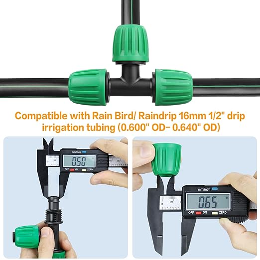 Drip Irrigation 1/2" Tee Fittings：1/2 Inch Drip Line Lock Barbed Tee Connectors for 1/2 Drip Irrigation Tubing (1/2" ID x 0.640" OD) Anti-Drop Three Way Drip Irrigation Parts (12 Pieces)