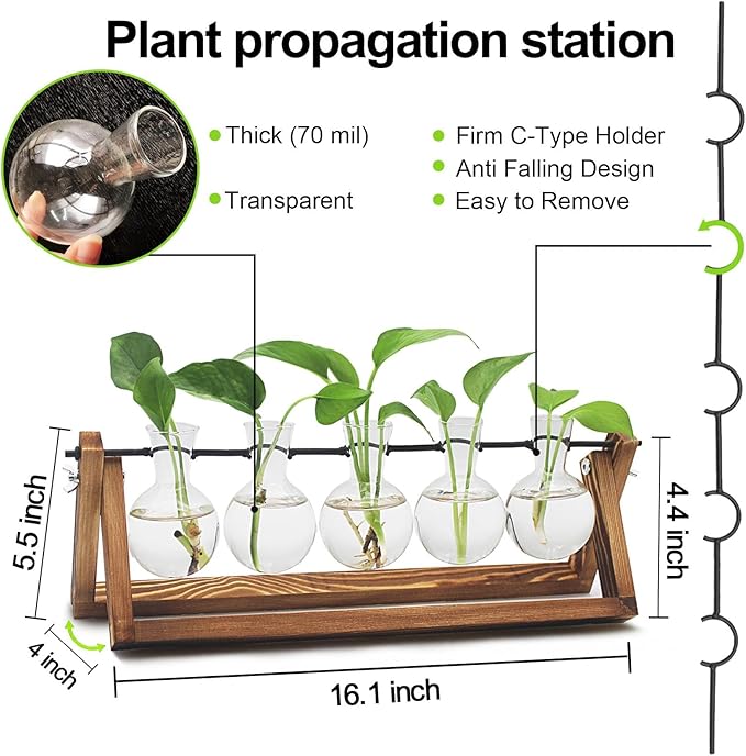 Plant Propagation Station, Propagation Vases for Plants, Unique Gardening Birthday Gifts for Women Plant Lovers Mom Best Friend - 5 Bulb Glass Vases