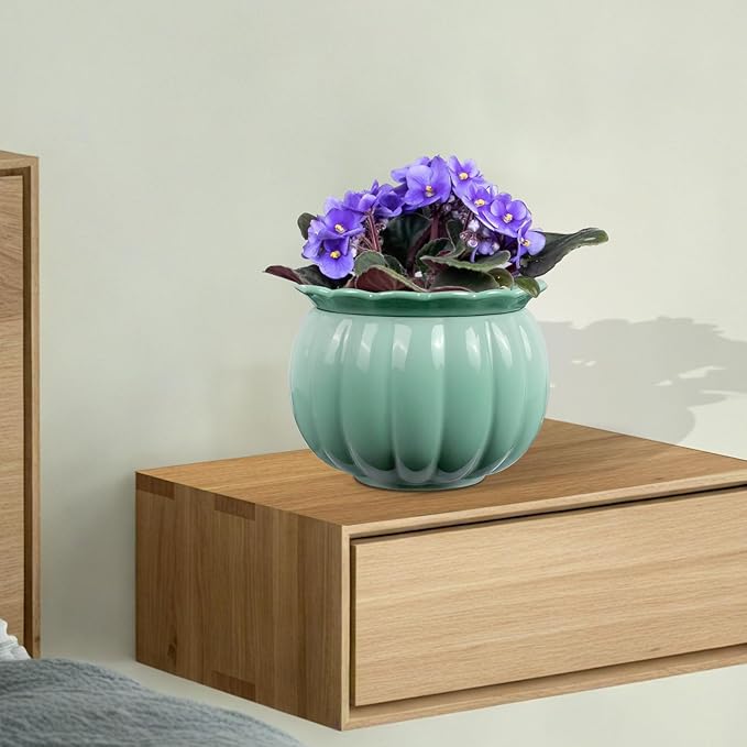 Self-Watering Ceramic Planter for Indoor Plants – 6 Inch Pot for Succulents, Herbs & Small Houseplants, Decorative Self-Watering Pot for Home & Office, Blue