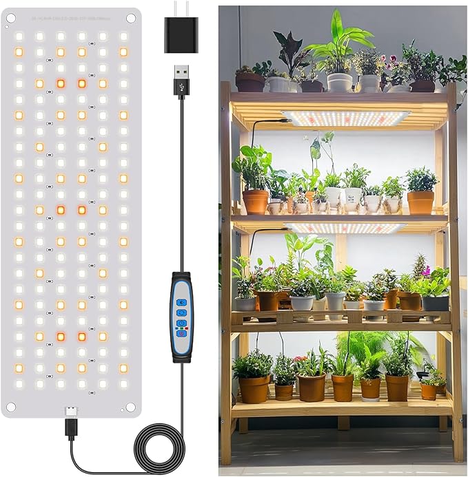 Grow Lights for Indoor Plants, Full Spectrum Under Shelf Plant Lights for Growing Small Plants, Light and Thin 138 LED Plant Grow Lamp Panel with 6/12/16H Timer, 3 Light Modes, 5 Dimmable