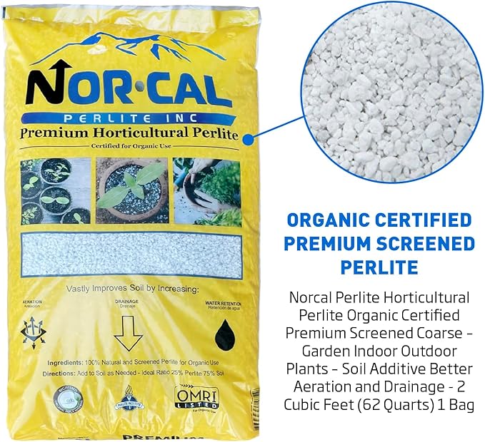 Norcal Perlite Horticultural Perlite Organic Certified Premium Screened Coarse – Garden Indoor Outdoor Plants – Soil Additive Better Aeration and Drainage - 2 Cubic Feet (62 Quarts) 1 Bag