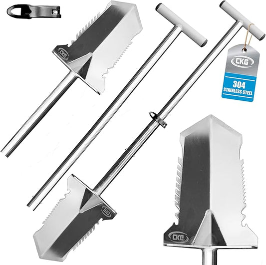 CKG Adjustable Shovel for Metal Detecting with Double Serrated Blade, Stainless Steel 304 Metal Detector Portable Shovel, Metal Detector Accessories,Single