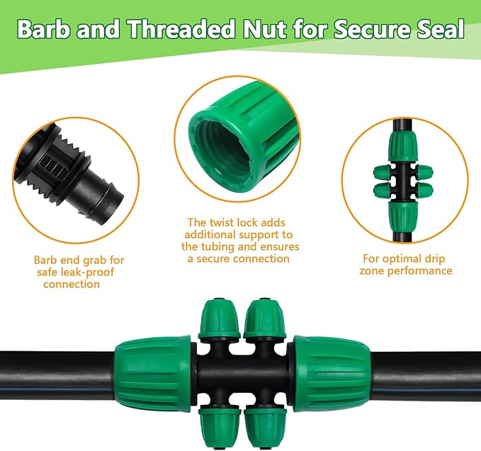 12 Pack 1/2 Inch To 1/4 Inch Drip Irrigation Fittings (1/2" ID x 0.65" OD), Drip Line Irrigation Locked Barbed 1/2" To 1/4" Adapter Anti Leak Irrigation System 1/2 In. To 1/4 In. Reducing Tee