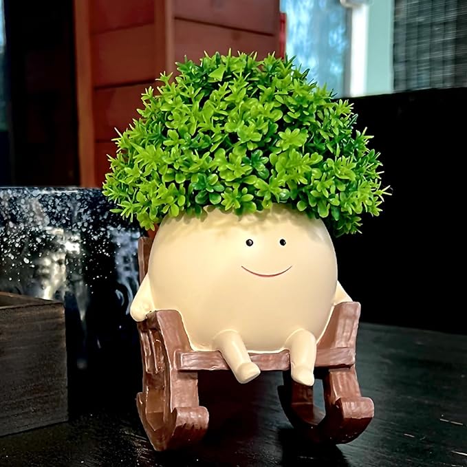 Face Planter Pots Cute Smile Flower Planter for Indoor Outdoor Plants Resin Rocking Chair Succulent Pot for String of Pearls Unique Gift on Mother's Day, Birthday, Christmas（Small）