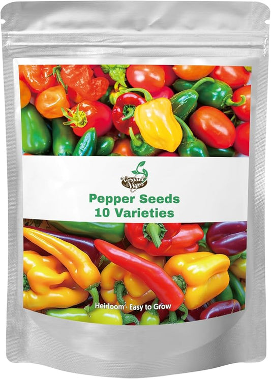 600+ Pepper Seeds, Heirloom Vegetable Seed for Planting Indoor Outdoor, 10 Varieties Hot and Bell Pepper Seeds Garden Kit, Non-GMO Home Fresh Food Hydroponic Veggie Supply
