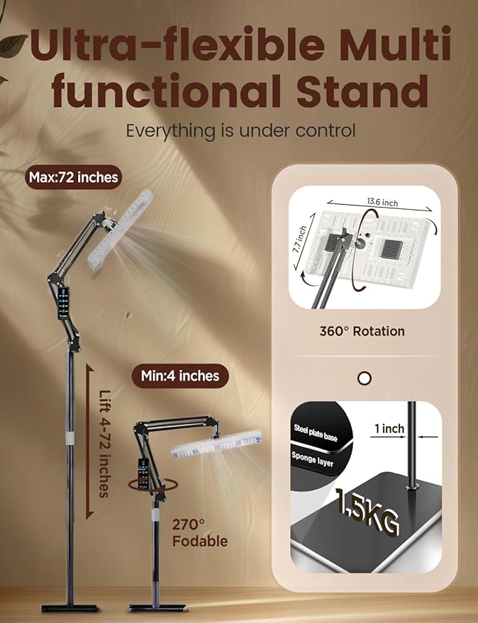 Plant Grow Light, [Smart APP & Expansive 2x2 Ft Coverage] Genuine 48W Output LED Full Spectrum for Indoor Plants, 8-Level Brightness, Supports Hanging & Standing, 270° Folding, 360° Rotation