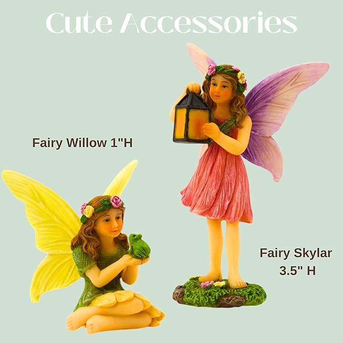 Fairy Garden House Kit – Complete with Accessories, House 7” High with Door That Opens & Fairies for Outdoor Gardens – 4 Pieces