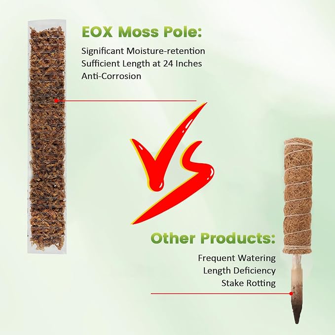 EOX 8 Pcs 24 Inch Plastic Moss Pole for Plants Monstera, Plant Poles for Climbing Plants, Plant Support for Indoor Plants Work with Sphagnum Moss, Garden Ties