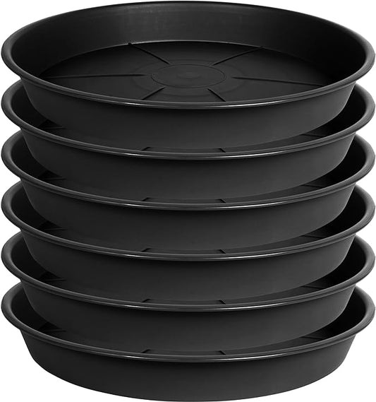 6 Pack of Plant Saucer Tray 4 6 8 10 12 14 17 19 22 25 inch, Heavy Duty Plastic Pot Plant Drip Trays Saucers for for Indoors Outdoor, Plant Water Tray for Planters 3-5" (4", Black)