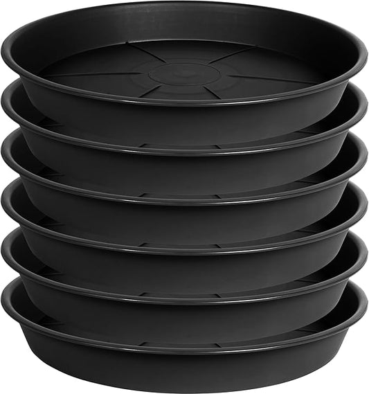 6 Pack of Plant Saucer Tray 7 8 inch, Heavy Duty Plastic Pot Plant Drip Trays Saucers for for Indoors Outdoor, Plant Water Tray for Planters 7-9" (8", Black)