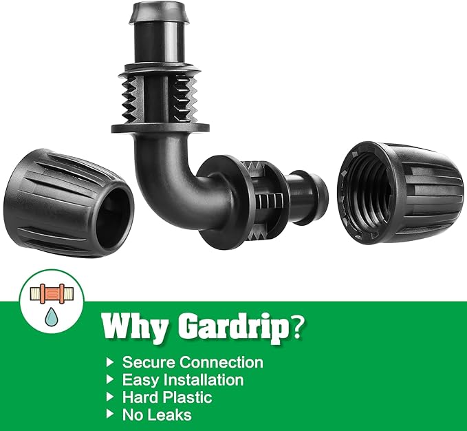 Drip Irrigation Fittings for 1/2 Inch Drip Tubing (1/2" ID x 0.65" OD)：1/2'' Drip Line 90 Degree Elbows Anti-drop Locked Nut Barbed Elbow Connectors Garden Irrigation System Parts (10 Pack)