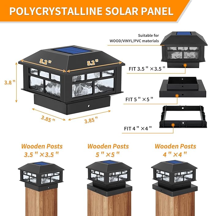 Solar Post Cap Lights Fit 3.5x3.5 4x4 5x5 Wood Posts Black Fence Post Light Solar Powered 12 Packs