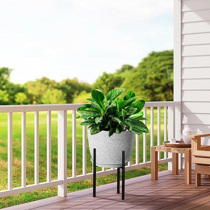 12inch Large Plant Pot, Modern Plastic Planter with High Driange Holes and Saucer for Indoor Outdoor Garden Plants and Flowers, White Speckles