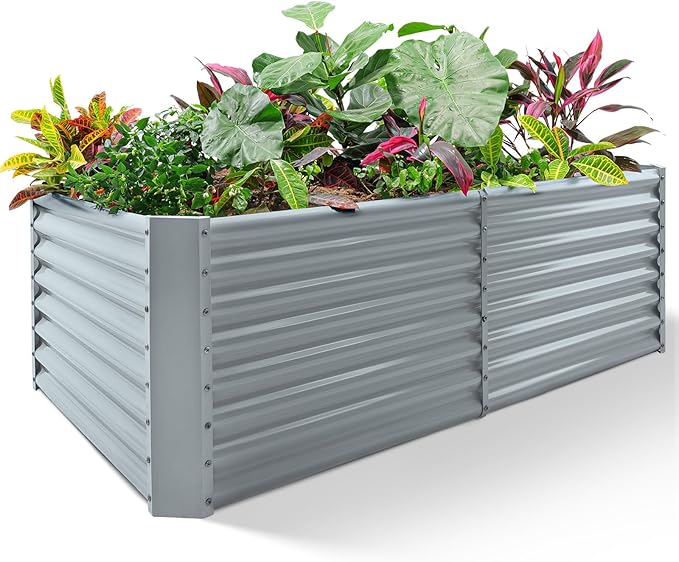 Land Guard 6×3×2ft Galvanized Raised Garden Bed, Planter Boxes Outdoor, Raised Garden Beds Outdoor for Vegetables, Flowers, Herbs, 269 Gallons, Modern Gray…